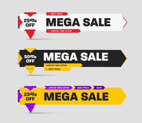 Vector illustration of discount banner for business promotion, geometric mega sale poster, 25, 50,75% discount, flyer EPS10.