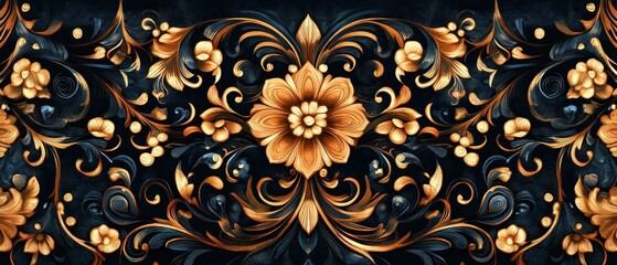 Beautiful realistic abstract Javanese batik cloth pattern with floral themes background wallpaper AI generated image
