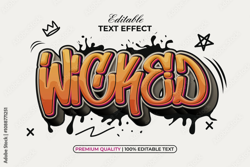 Poster graffiti text effect orange gradient style. editable text effect.