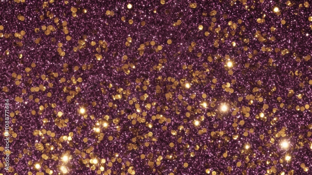 Poster abstract background of shimmering golden glitter on a purple surface creating a festive and eye-catc