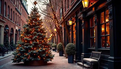 Fototapeta premium christmas tree in front of a church