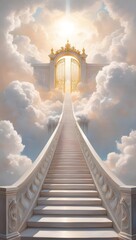 staircase and gate in heaven in the clouds, symbol of paradise 