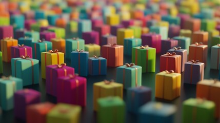 Obraz premium Gift Christmas and New Year A colorful pile of boxes with a variety of colors and sizes