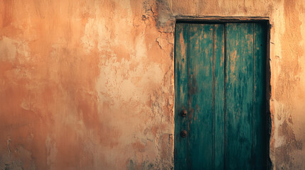 A close-up shot of a vintage wooden door painted in dark teal