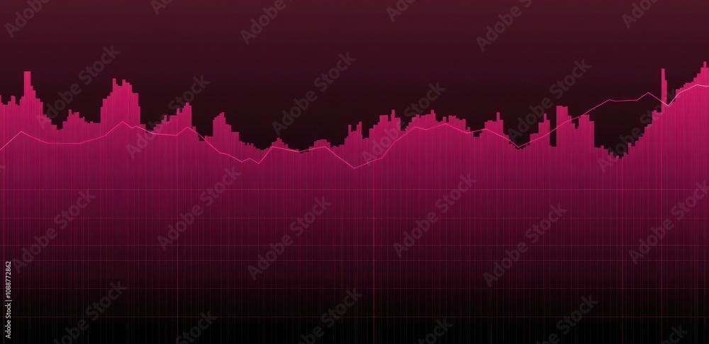 Poster a digital audio waveform visualization in shades of pink, representing sound frequencies over time.
