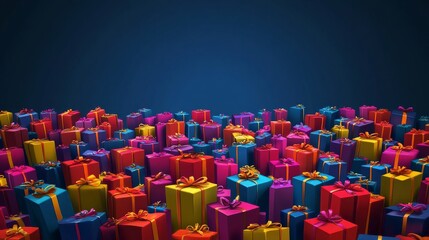 Obraz premium Gift Christmas and New Year A large pile of colorful boxes with ribbons and bows