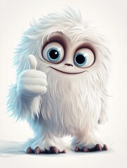 Obraz premium Cute Little Yeti Cartoon Mascot Character Winking And Holding A Thumb Up. Vector Illustration Isolated On White Background
