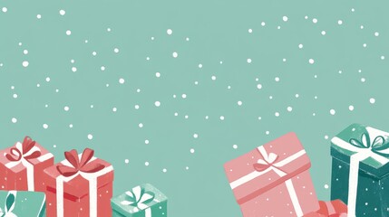 Gift Christmas and New Year A green background with a bunch of presents on it