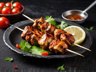 Fototapeta premium Grilled chicken skewers with vegetables