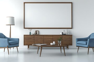 Modern Wooden Living Room with Artwork and Blue Chairs