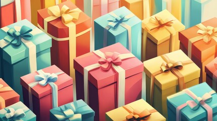 Obraz premium Gift Christmas and New Year A bunch of colorful boxes with bows on them