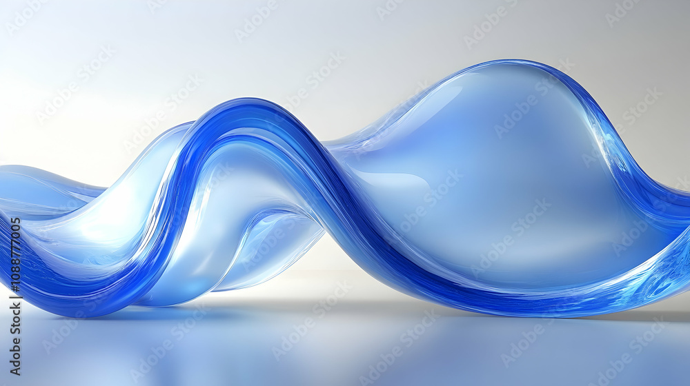 Poster abstract 3d render of a flowing blue liquid wave, creating a smooth and elegant background illustrat