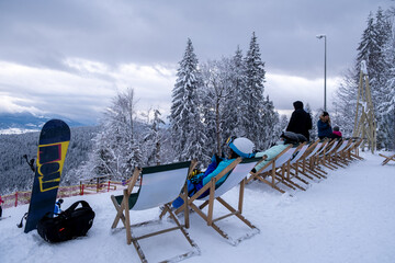 Relaxing with a Snowy Mountain View