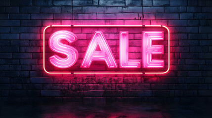 Pink Neon Sale Sign on Brick Wall Retail Promotion Discount Marketing Advertising