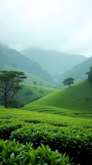 Obraz premium Serene Tea Plantation in Misty Hills