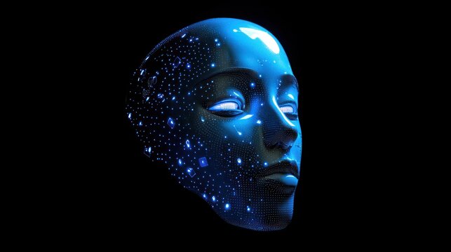 An innovative artificial intelligence icon showcasing a robotic face with digital features