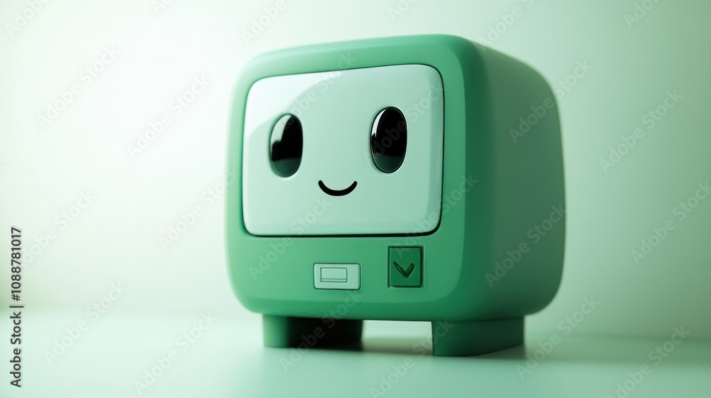 Aufkleber A cute, retro-style computer monitor with a smiling face and a button.