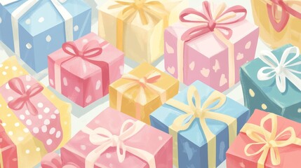 Obraz premium Gift Christmas and New Year A colorful array of presents with bows on them