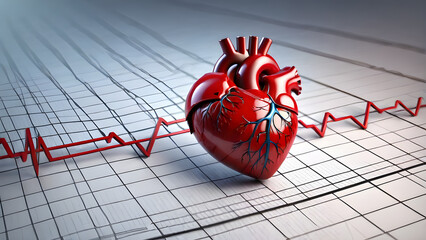 Obraz premium Heart with cardiogram on electrocardiogram. 3d illustration