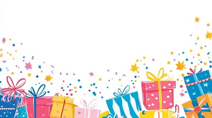 Gift Christmas and New Year A colorful array of presents with a white background