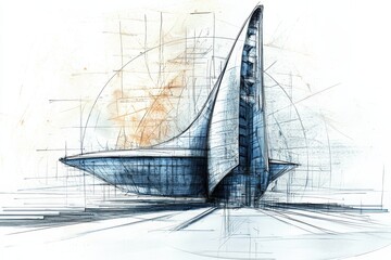 Contemporary Architectural Design Featuring Innovative Lines and Dynamic Shapes, Showcasing a Unique Building Concept in Abstract Style