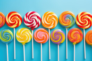 A row of colorful lollipops with different flavors and colors