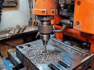High-Precision Metal Cutting Process in Industrial Workshop Featuring Close-Up of Milling Machine and Metal Shavings From Machining Operations