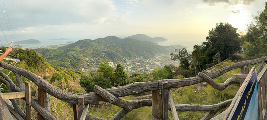 Landscape and scenery visible from the top of Nakkerd Hill, the site of the enshrinement of Phuket Big Buddha in Phuket, Thailand.