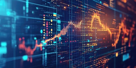 Fototapeta premium A digital abstract featuring intricate patterns and data visualizations, evoking a tech feel.