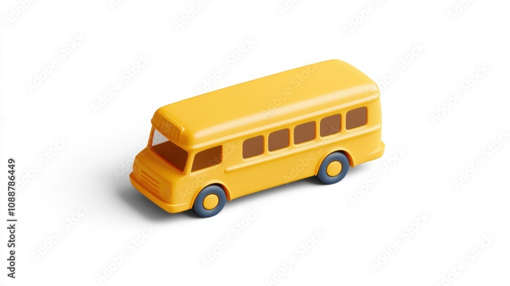 Poster a simple yellow toy bus designed for children's play and imaginative scenarios.