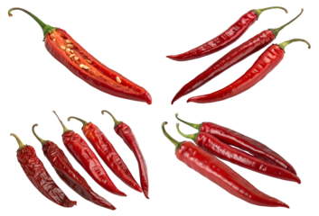 A set or collection of red hot chili peppers isolated on a transparent background. National Hot Heads Chili Day concept