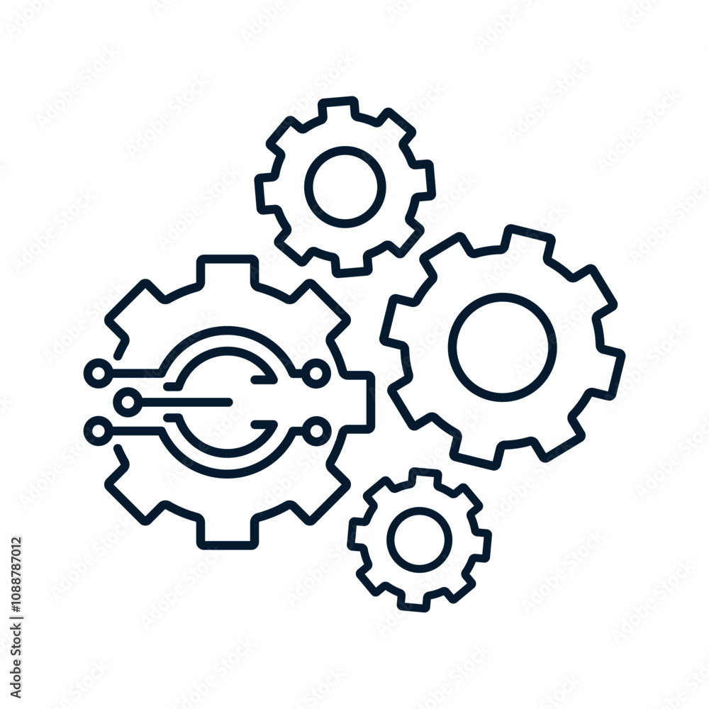 Poster gear, microcircuit. concept of implementation of software automation systems of processes. vector ic