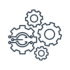 Gear, microcircuit. Concept of implementation of software automation systems of processes. Vector icon isolated on white background.