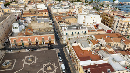 Aerial view of a street located in the historic center of Manfredonia, in the province of Foggia,...