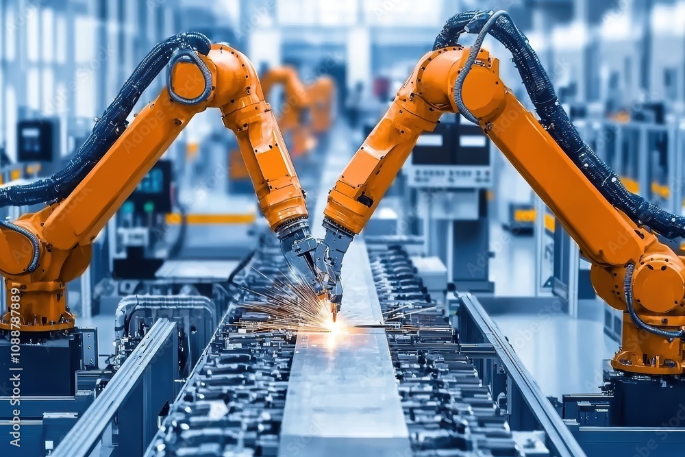 Aufkleber advanced industrial robotics performing precision welding in a modern manufacturing facility with au