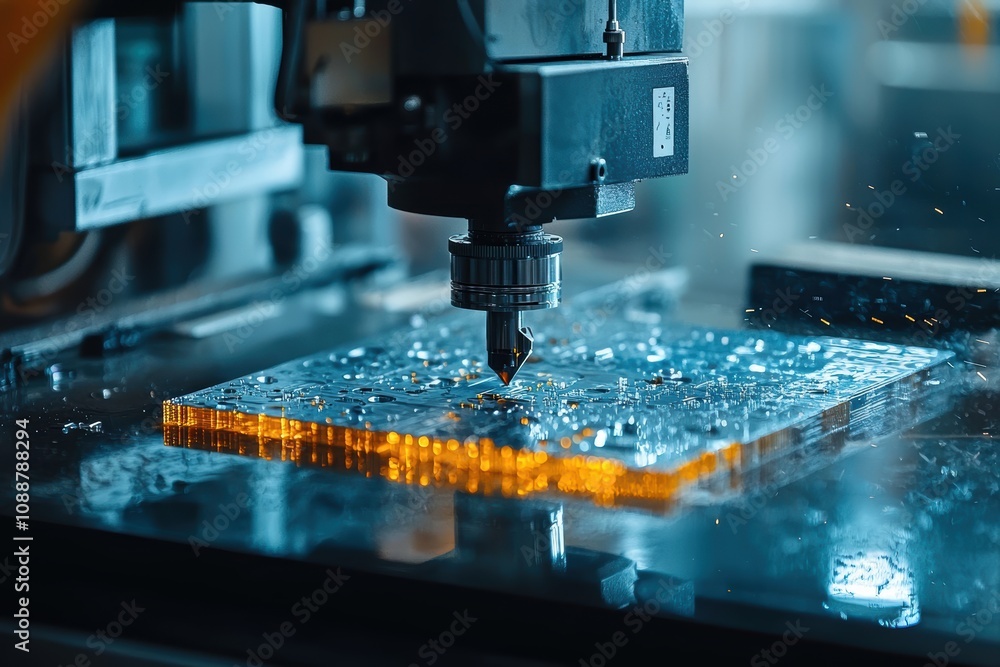 Poster high-precision cnc machining process on transparent acrylic sheet with sparkling detail under warm l