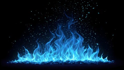 Blue Fire Ember Particles on Black, Fiery Ember Sparks on Isolated Background  
