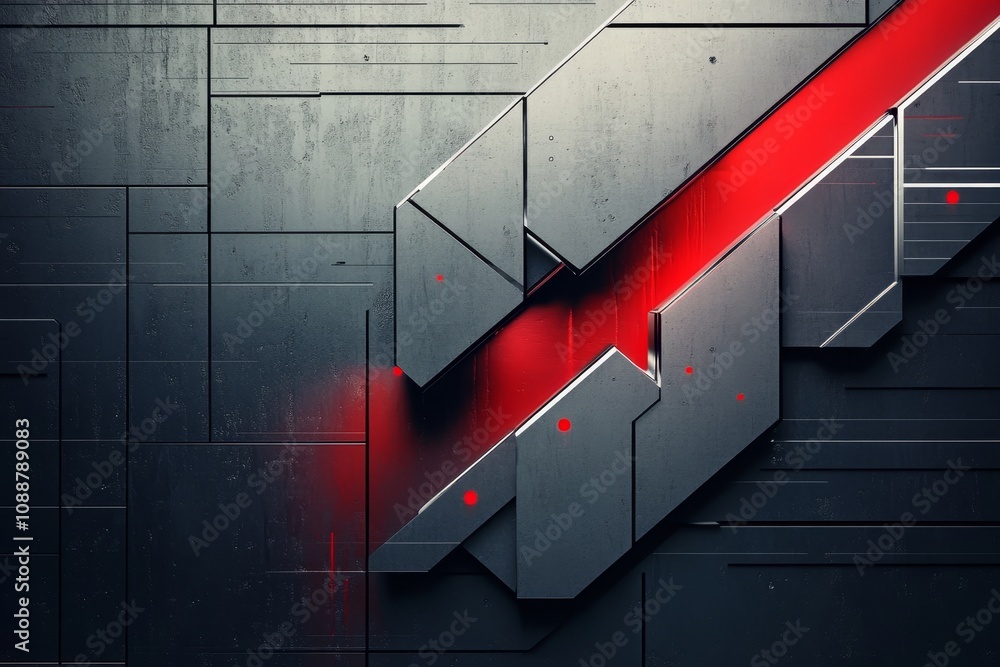Poster futuristic modern design with abstract silver red arrows on dark gray vector background