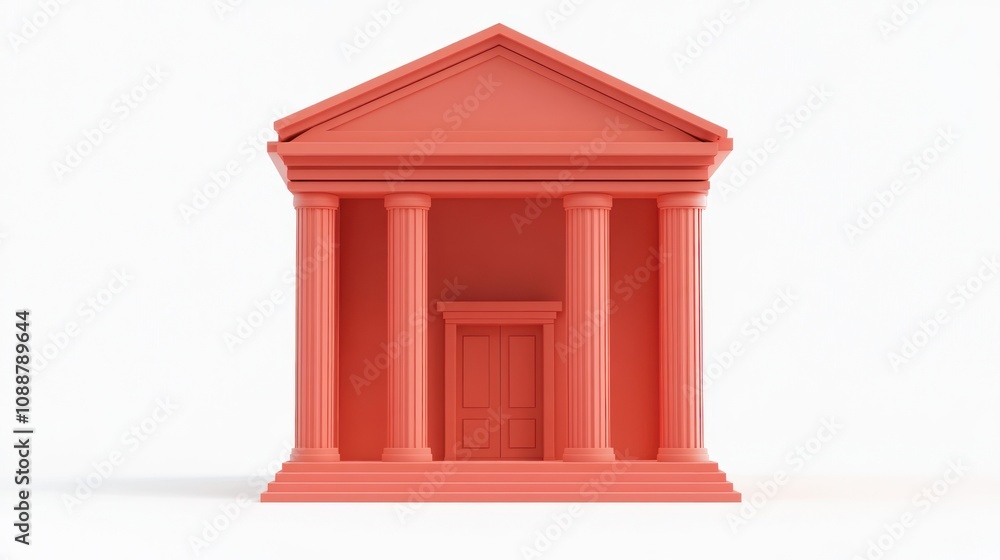 Poster A stylized red building resembling a classical structure with columns and a door.