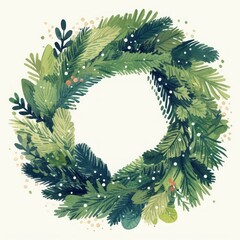 Naklejka premium Evergreen wreath evergreen winter art.