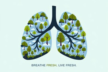 Lung Health Illustration: Green Trees and Fresh Air Breathe Fresh, Live Fresh
