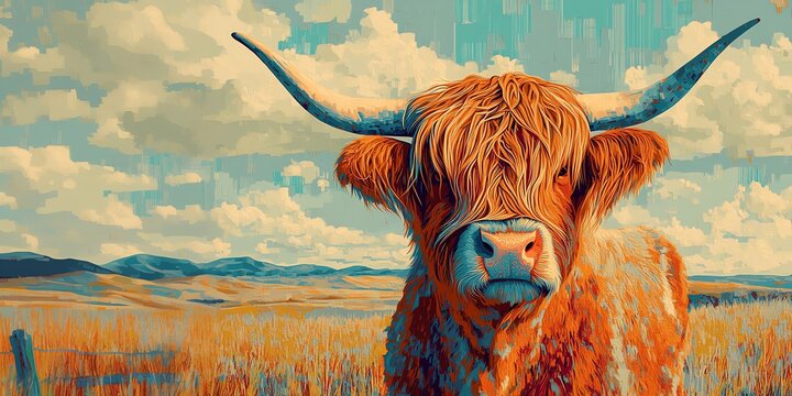 Schottings Hochlandrind - Shetland Kuh, Gem&auml;lde