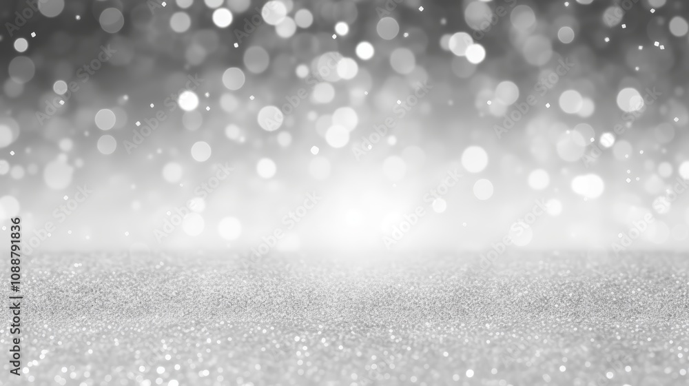 Poster abstract silver glitter background with soft focus, shimmering bokeh lights and delicate textures, p