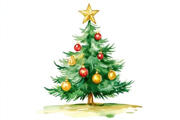 Fototapeta premium A decorated Christmas tree with ornaments and a star on top, symbolizing holiday cheer.