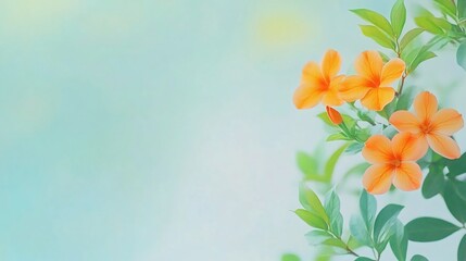 Naklejka premium Vibrant Tropical Flowers and Leaves in Vintage Inspired Soft Pastel Filters