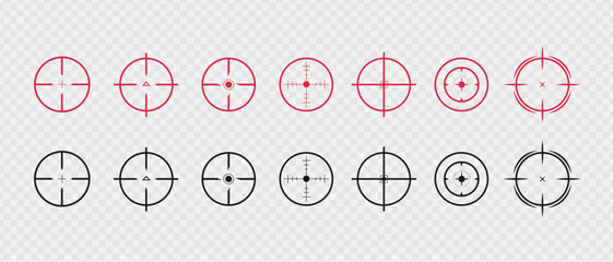Target and aim icon. Aim gun. Red Crosshair. Shooting of firearms. Precisely target. Successfully target. 8x scope © Artsiom Kusmartseu