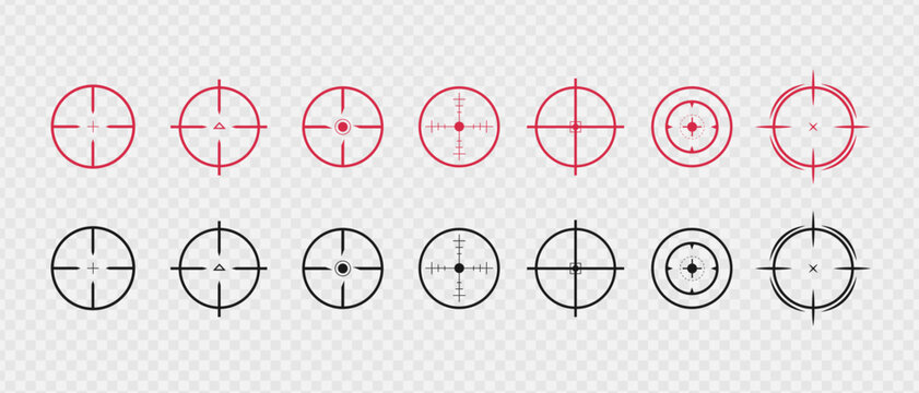 Target and aim icon. Aim gun. Red Crosshair. Shooting of firearms. Precisely target. Successfully target. 8x scope