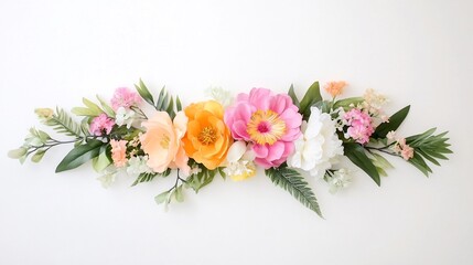 Vibrant Tropical Flower Garland with Neutral White Backdrop