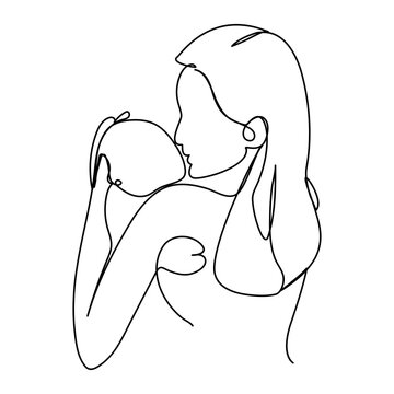 recommend clip art: Abstract mother with a child in continuous one line drawing art style. Mothers Day card