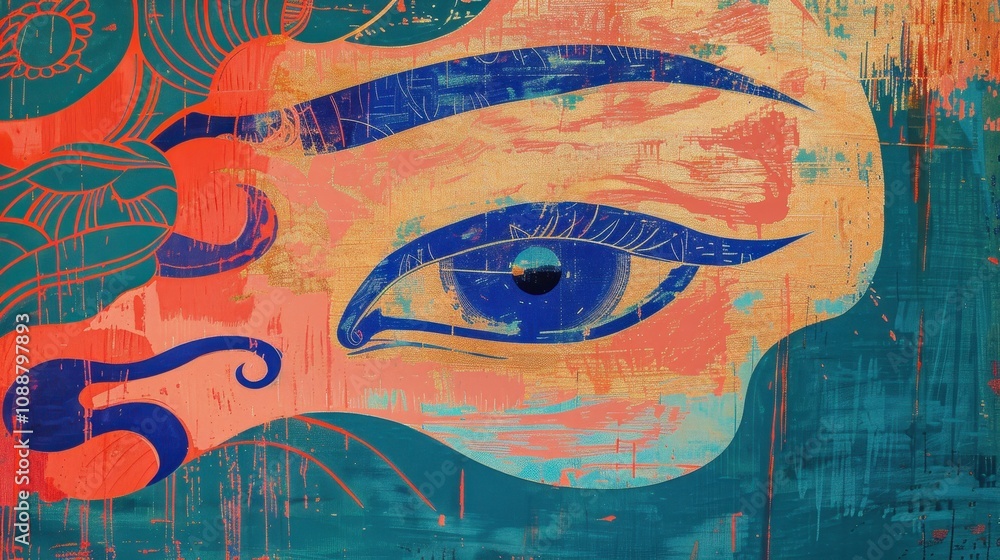 Poster colorful abstract eye art featuring intricate patterns and textures with vivid hues that evoke emoti